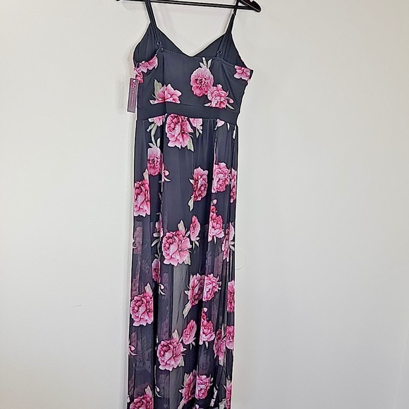 No Boundaries Floral Maxi Romper Sheer Overlay Dress Shorts L Adjustable Straps - Picture 8 of 12